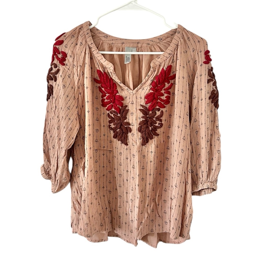 Kut From The Kloth Pink Brown Embroidered Top‎